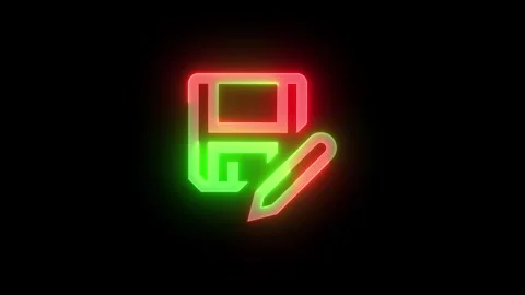 Neon save as icon green red color glowing animation black background Stock Footage 267967403