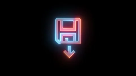 Neon save local icon cyan brown color glowing animation black background Stock Footage 266404966