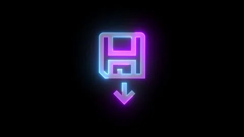 Neon save local icon cyan purple color glowing animation black background Stock Footage 266404970
