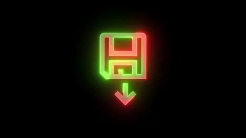 Neon save local icon green red color glowing animation black background Stock Footage 266404971