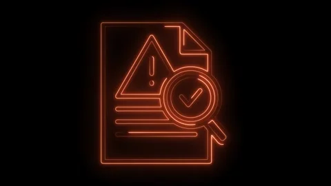 Neon scan of document with warning and checkmark showing compliance or erro.. Stock Footage 309911822