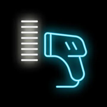 Neon scanner scanning barcode with blue light on black background Stock Illustration