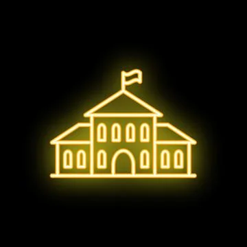Neon school building icon glowing on black background Ilustración de archivo