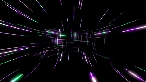 Neon Sci-Fi Curved Light Tunnel Green Purple Stock-Footage 335908581