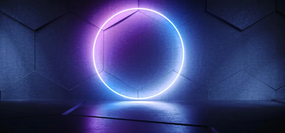 Neon Sci Fi Glowing Gradient Blue Purple Laser  Retro Futuristic Rectangle Fr 库存插图