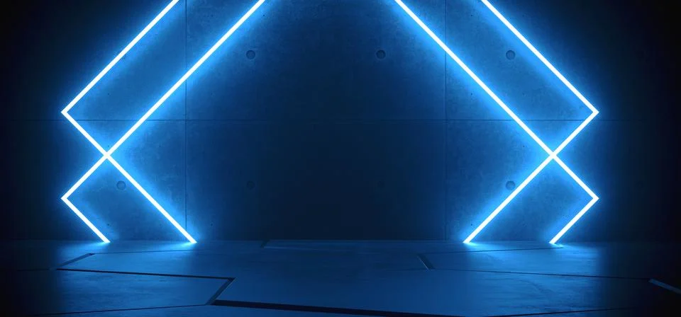 Neon Sci Fi Glowing Gradient Blue Laser  Retro Futuristic Rectangle Frame Sha Illustrazione stock