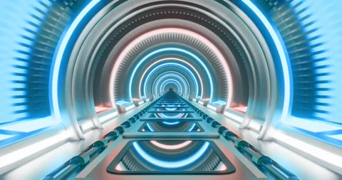 Neon Sci-Fi Hallway Loop Motion Stock Footage 264577715