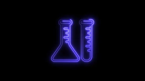 Neon science lab equipment on black background erlenmeyer flask and test tube Stock Footage 322969066