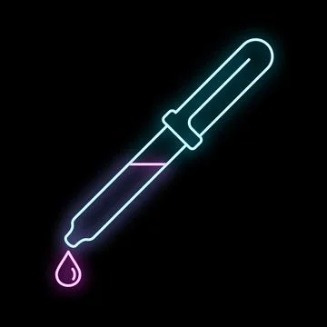Neon science laboratory dropper with liquid dropping Stock Illustration