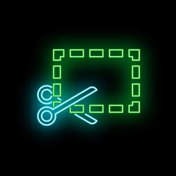 Neon scissors cropping a graphic screenshot frame Stock Illustration