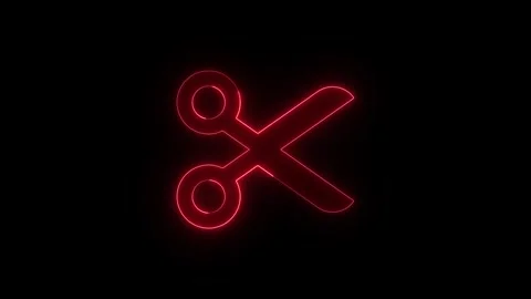 Neon scissors icon appearing on black background with red glowing animation.. Vídeos de archivo 345550266