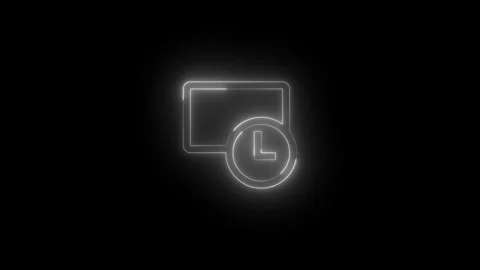 Neon screen time icon glowing black background animation Видео 289564022