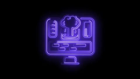 Neon screen with tree icon on black background for environmental data Stock Footage 322993191