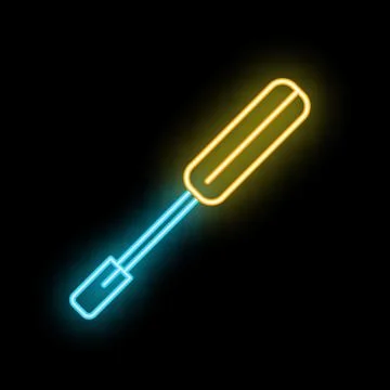 Neon screwdriver glowing on black background Stock Illustration