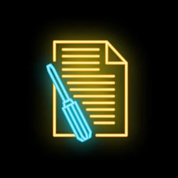 Neon screwdriver repairing contract document icon Stock Illustration