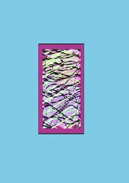 Neon Scribble Abstract Pane Art with Magenta Frame on Cyan Background Stock Illustration