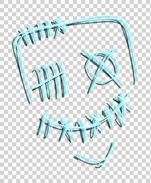 Neon scribbles are forming face with hatched looped eyes and stitched mouth on Illustrazione stock