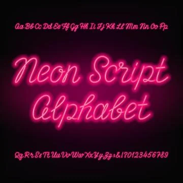 Neon script alphabet font. Handwriting neon uppercase and lowercase letters. Stock Illustration