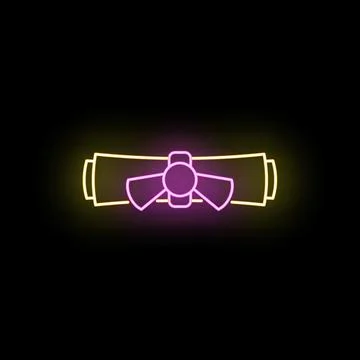 Neon scroll icon representing education and achievement Stock Illustration