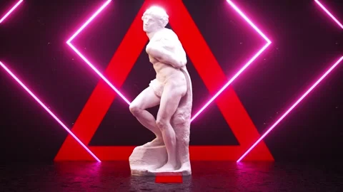 Neon Sculpture VJ Loop, A marble statue stands in a modern setting, Stock Footage 286076062