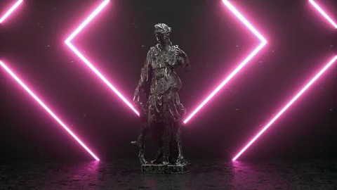Neon Sculpture VJ Loop, A marble statue stands in a modern setting, illuminated  Stock-Footage 286320924