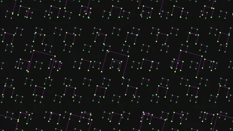 Neon seamless geometric cubes pattern on dark gradient Video stock 237573052