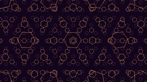 Neon seamless geometric hexagons pattern on dark gradient Stock Footage 237573370