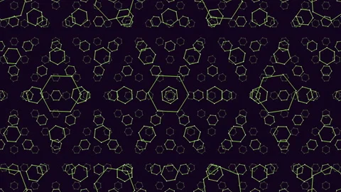 Neon seamless geometric hexagons pattern on dark gradient Stock Footage 237573698