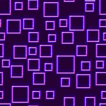 Neon seamless pattern with 80s style shapes and glowing purple Illustrazione stock