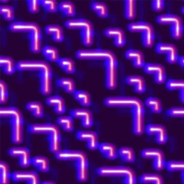 Neon seamless pattern with 80s style shapes and glowing purple Stockillustratie