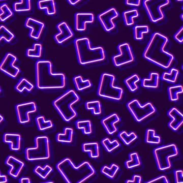 Neon seamless pattern with 80s style shapes and glowing purple Stock Illustration