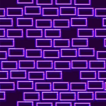 Neon seamless pattern with 80s style shapes and glowing purple Illustrazione stock