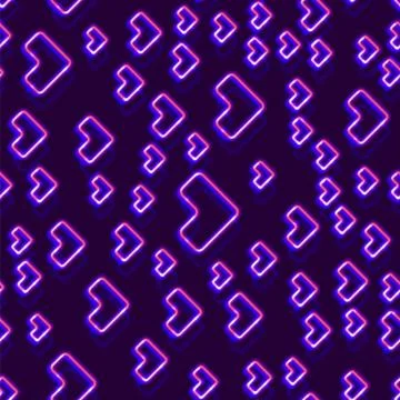 Neon seamless pattern with 80s style shapes and glowing purple Illustrazione stock