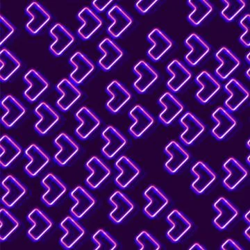 Neon seamless pattern with 80s style shapes and glowing purple Stock Illustration