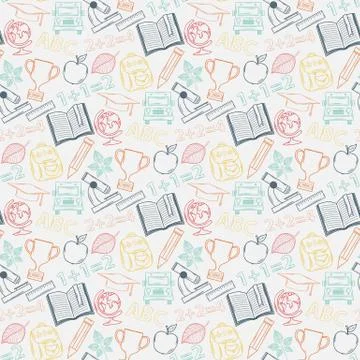 Neon Seamless pattern Back to school Stock Illustration