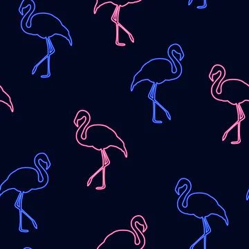 Neon seamless pattern with flamingo. Stock Illustration