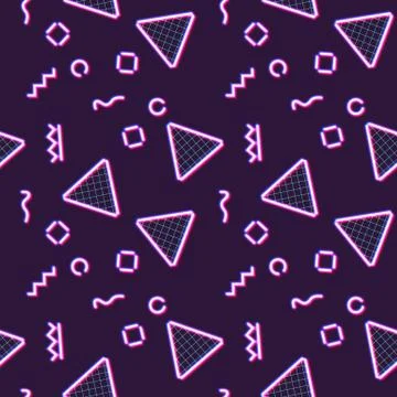 Neon seamless pattern with memphis and 80s style Stock Illustration