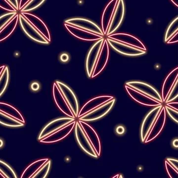 Neon seamless pattern with romantic Valentines Day themed icons. Stock Illustration
