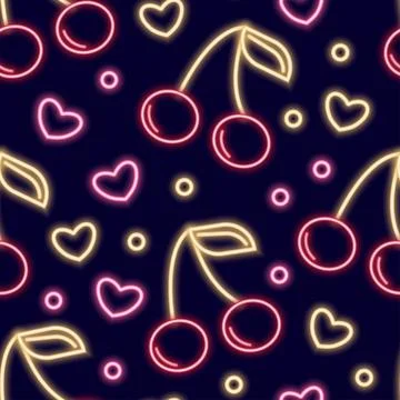 Neon seamless pattern with romantic Valentines Day themed icons. Illustrazione stock