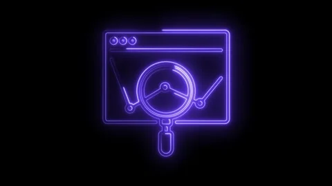 Neon search engine optimization analytics with glowing magnifying glass ove.. Stock Footage 316672893