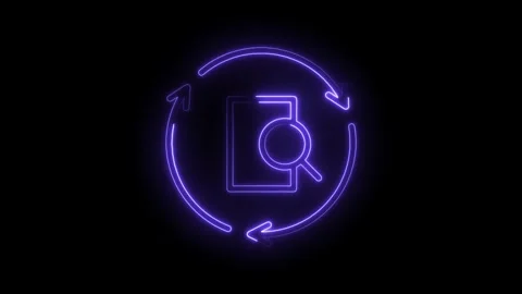 Neon search file and refresh document process seamless loop on black backgrou Stock Footage 312319228