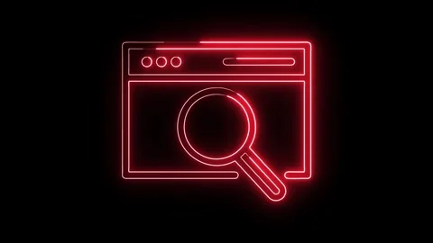 Neon search icon over web browser window concept animation Stock Footage 308193191