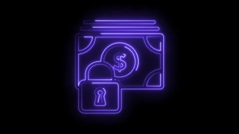 Neon secure money stack concept cyber security and financial protection Stock Footage 322985914