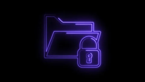 Neon secured folder file data privacy protection safety isolated against black Stock Footage 322961052