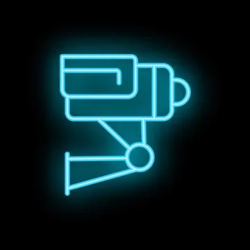 Neon security camera icon on black background Stock Illustration