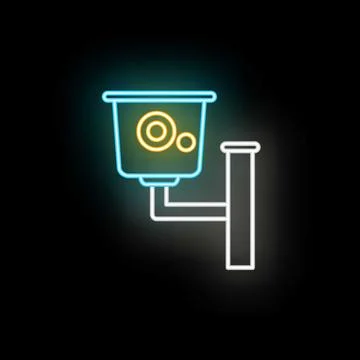 Neon security camera icon for surveillance monitoring Stock Illustration