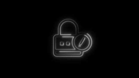 Neon security lock icon with edit tool animation on black background for cy.. Stock Footage 314539564
