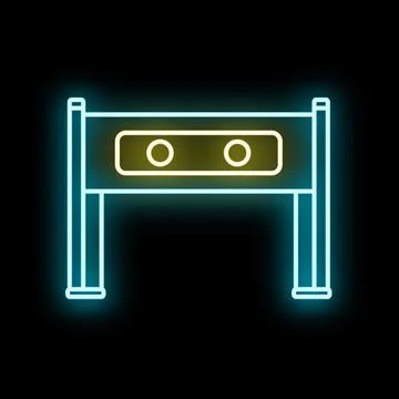 Neon security scanner icon glowing on dark background Stock Illustration