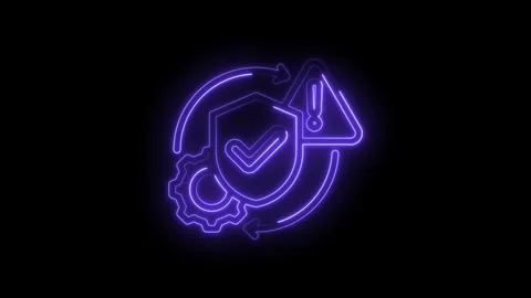 Neon security shield with checkmark and warning sign animated loop representing Stock Footage 333966806
