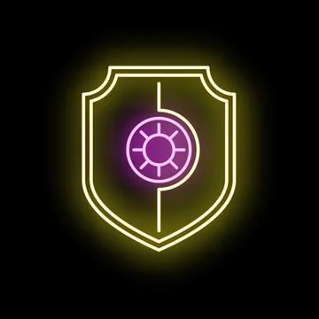 Neon security shield with safe dial glowing Stock Illustration